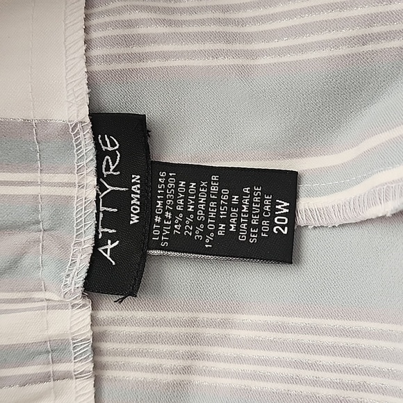 ATTYRE Slim Leg Wide Waist Band Aqua & White Metalic Striped Pants Size 20W NWT - Picture 7 of 7